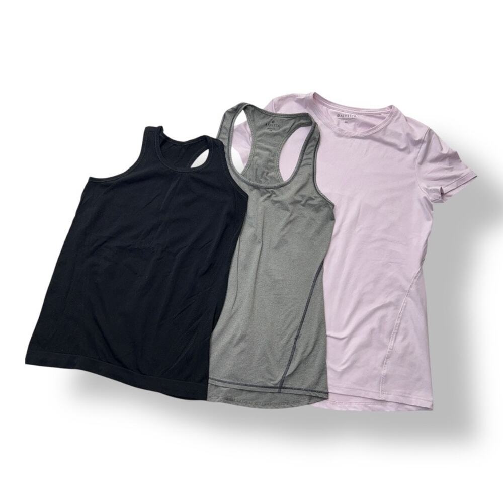 Athleta Athletic Top Bundle of 3 Racerback Crew Neck Women's XS Pink Black Gray‎